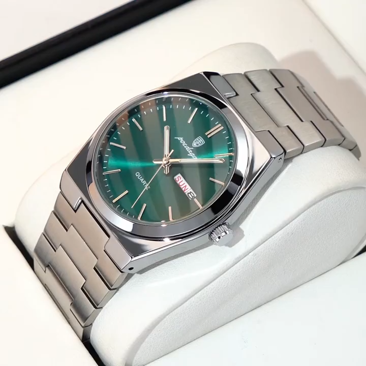 Luxury Binbond mens diamond ceiling glass- Toton white Gold watch Green